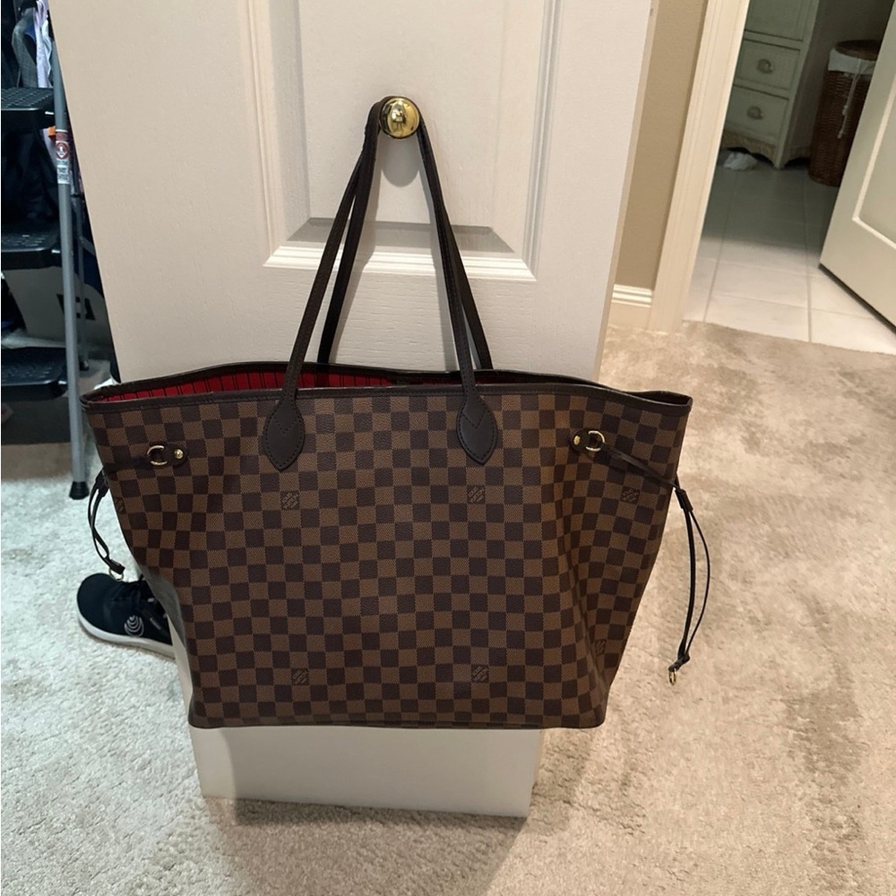 Louis Vuitton Damier Ebene Tote with Red Interior
